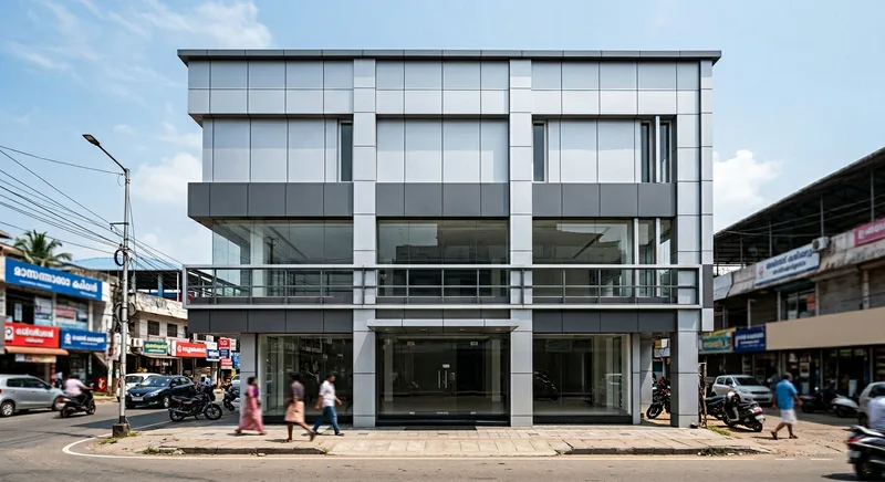 ACP aluminium composite panel facade on a Thrissur showroom